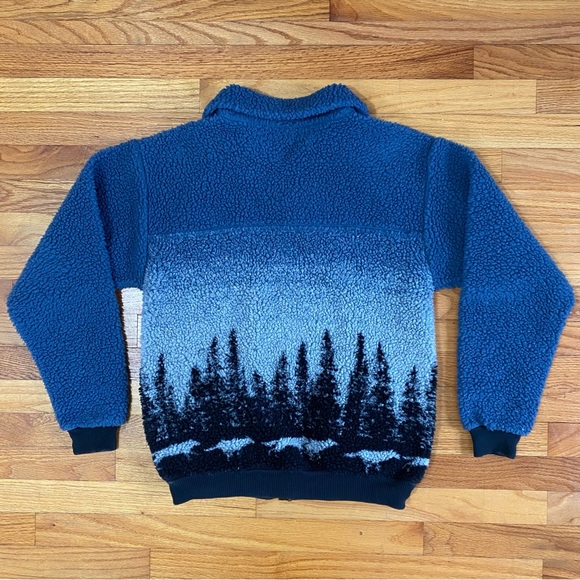 Vintage Fleece Zip Up Long Sleeve Sweater Wolves Print - Picture 2 of 5